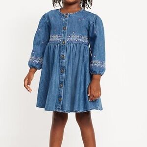 Old Navy Button-Front Embroidered Floral Denim Dress size S 6/7